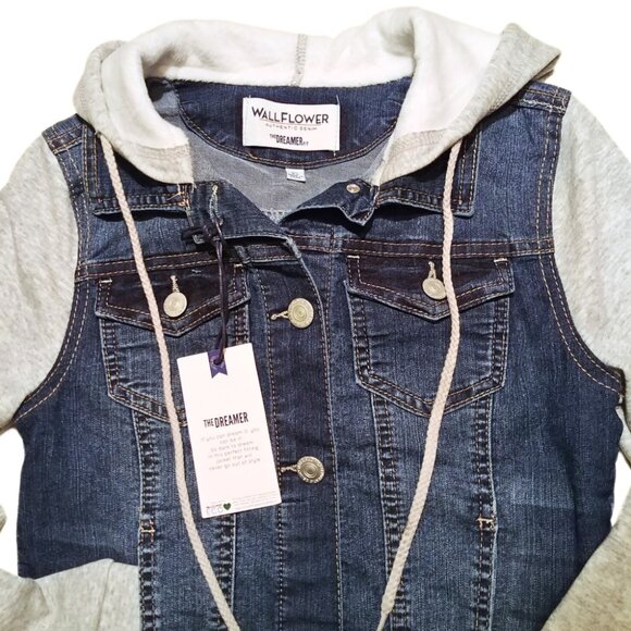 Wallflower Dreamer Tessa Denim Hoodie Trucker Jacket Blue Grey Size XS - Picture 5 of 10